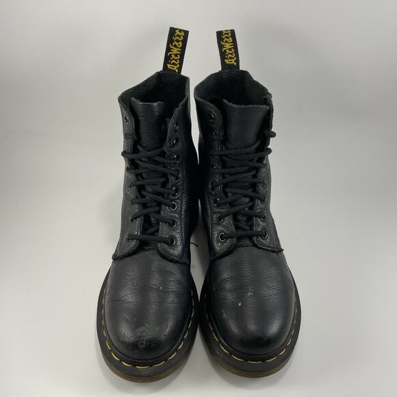Dr Martens Doc Pascal Combat Boots Womens Size 6 Black Pebbled Leather 8-Eye - Picture 11 of 11